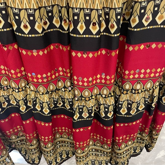 Patchington India style boho tiered skirt red gold women’s size 10 sequins - Picture 6 of 8